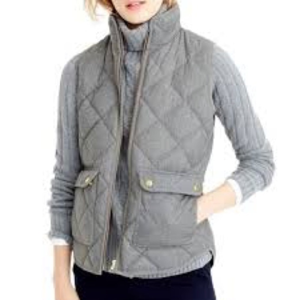 J. Crew gray quilted vest‎ down filled full zip women’s size small winter casual